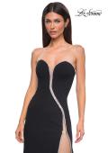 Picture of: Fabulous Jersey Dress with Rhinestones Lining the Top and HIgh Slit in Black , Style 32854, Detail Picture 15