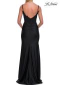 Picture of: Rhinestone Lace Bodice Jersey Gown with Slit and Low Back in Black, Style: 33439, Detail Picture 15