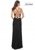 Picture of: Simple Jersey Dress with Ruching and Slit in Black, Style: 31978, Detail Picture 16