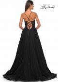 Picture of: A-Line Tulle Gown with Scallop Detail Bodice and Lace Applique in Black, Style: 32028, Detail Picture 16
