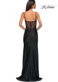 Picture of: Stretch Jersey Prom Dress with Ruched Waist and V Neckline in Black , Style 32938, Detail Picture 16