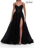 Picture of: Lace Corset Tulle Gown with High Slit and A-Line Skirt in Black, Style: 33436, Detail Picture 16