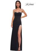 Picture of: Strapless Jersey Dress with Rhinestone Neckline and Slit Detail in Black , Style 32825, Detail Picture 17