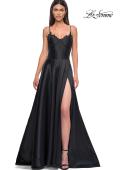 Picture of: Mikado A-line Gown with Lace Detail Neckline in Black , Style 32878, Detail Picture 17