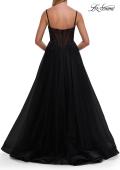 Picture of: Lace Corset Tulle Gown with High Slit and A-Line Skirt in Black, Style: 33436, Detail Picture 17