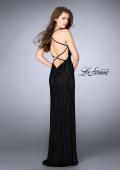 Picture of: Patterned Lace Prom Gown with Thin Straps in Black, Style: 24740, Back Picture