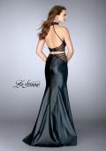 Picture of: Vegan Leather Two Piece Prom Dress and Open Back in Black, Style: 24754, Back Picture