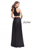 Picture of: Two piece gown with lace up top and satin A line skirt in Black, Style: 25263, Back Picture