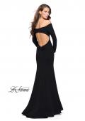 Picture of: Long Sleeve Off the Shoulder Prom Dress with Open Back in Black, Style: 25412, Back Picture