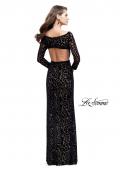 Picture of: Velvet Long Sleeve Prom Dress with Open Back and Deep V in Black, Style: 25497, Back Picture