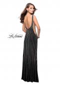Picture of: Form Fitting Metallic Beaded Prom Dress with Cutouts in Black, Style: 25569, Back Picture