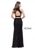 Picture of: Form Fitting Two Piece Prom Dress with Side Cut Outs in Black, Style: 25589, Back Picture