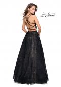 Picture of: Two Piece Long Ball Gown with Velvet Top and Open Back in Black, Style: 25592, Back Picture