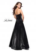 Picture of: Long Strapless Two-Tone Satin Ball Gown with Pockets in Black, Style: 25638, Back Picture