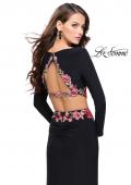 Picture of: Long Sleeve Two Piece Dress with Floral Applique in Black, Style: 25695, Back Picture