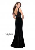 Picture of: Long Embellished Velvet Prom Dress with a Low V Back in Black, Style: 25824, Back Picture
