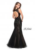 Picture of: Long Polka Dot Tulle Dress with Lace and Beading in Black, Style: 25961, Back Picture