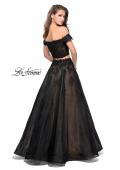 Picture of: Off the Shoulder Two Piece Gown with Polka Dot Print in Black, Style: 26110, Back Picture