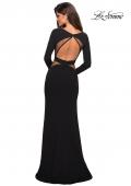Picture of: Form Fitting Long Sleeve Prom Dress with Cutouts in Black, Style: 26995, Back Picture