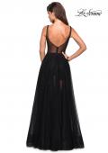 Picture of: Long Prom Dress with Sheer Skirt and Shorts in Black, Style: 27457, Back Picture