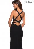 Picture of: Long Black Prom Dress with Illusion Cutouts in Black, Style: 27538, Back Picture