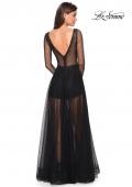 Picture of: Sheer Long Sleeve Gown with Rhinestones and Shorts in Black, Style: 27652, Back Picture