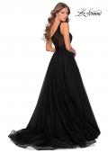 Picture of: One Shoulder Tulle Ball Gown with Pockets in Black, Style: 28383, Back Picture