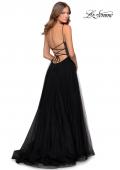 Picture of: Long Tulle Prom Dress with Beaded Bodice in Black, Style: 28535, Back Picture