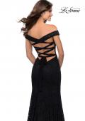 Picture of: Long Off the Shoulder Prom Dress with Lace Up Back in Black, Style: 28545, Back Picture