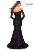 Picture of: Off the Shoulder Lace Long Sleeve Prom Dress in Black, Style: 28569, Back Picture