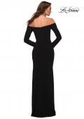 Picture of: Long Sleeve Off the Shoulder Black Jersey Gown in Black, Back Picture