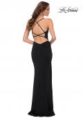 Picture of: Simple Jersey Dress with Ruched Lace Up Side Detail in Black, Style 29444, Back Picture