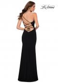Picture of: Chic One Shoulder Jersey Gown with Lace Up Back in Black, Style 29612, Back Picture