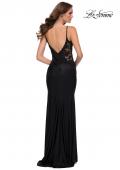 Picture of: Jersey Gown with Sheer Lace Bodice and Ruching in Black, Style 29774, Back Picture