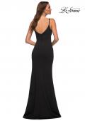 Picture of: Simple Jersey Gown with V Neckline and Slit in Black, Back Picture