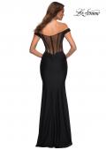 Picture of: Luxe Off the Shoulder Gown with Mesh Side and Back Panels in Black, Back Picture
