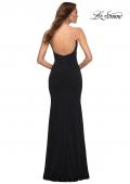 Picture of: Net Jersey Long Dress with Ruching and Diamond Straps in Black, Style: 30701, Back Picture