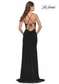 Picture of: Net Jersey Ruched Prom Dress with Illusion Bodice in Black, Style: 31151, Back Picture
