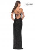 Picture of: Simple Stretch Sequin Gown with High Circle Slit in Black, Style: 31166, Back Picture
