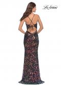 Picture of: Multi Color Print Sequin Dress with Lace Up Back in Black, Style: 31206, Back Picture