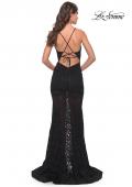 Picture of: Romper Lace Dress with Sheer Skirt and Lace Up Back in Black, Style: 31253, Back Picture
