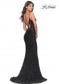 Picture of: Beaded Lace Mermaid Gown with Sheer Side Panels in Black, Style: 31257, Back Picture