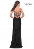 Picture of: Cut Out Jersey Dress with High Slit in Black, Style: 31332, Back Picture