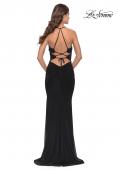 Picture of: Unique Cut Out Net Jersey Prom Dress in Black, Style: 31334, Back Picture
