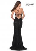 Picture of: Beaded Lace Long Dress with Illusion Bodice in Black, Style: 31359, Back Picture