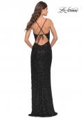 Picture of: Sequin Dress with Stunning Fringe Beaded Slit in Black, Style: 31389, Back Picture