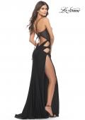Picture of: Side Cut Out Jersey Gown with Rhinestone Bodice in Black, Style: 31599, Back Picture