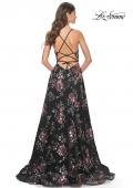 Picture of: Unique Lace Sequin Applique Tulle A-Line Prom Dress in Black, Style: 32031, Back Picture