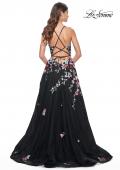 Picture of: Multi Color Sequin Floral Applique A-Line Prom Dress in Black, Style: 32051, Back Picture