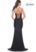 Picture of: Bustier Illusion Rhinestone Bodice with Ruched Skirt Prom Dress in Black, Style: 32064, Back Picture